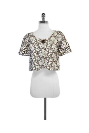 Current Boutique-Cynthia Steffe - White & Brown Floral Linen Eyelet Jacket Sz 2