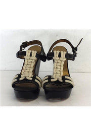 Current Boutique-Cynthia Vincent - Black Leather & Rope Strap Wedges Sz 7