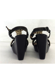 Current Boutique-Cynthia Vincent - Black Leather & Rope Strap Wedges Sz 7