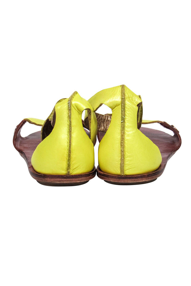 Current Boutique-Cynthia Vincent - Neon Yellow & Brown Leather Ankle Strap Sandals Sz 7.5