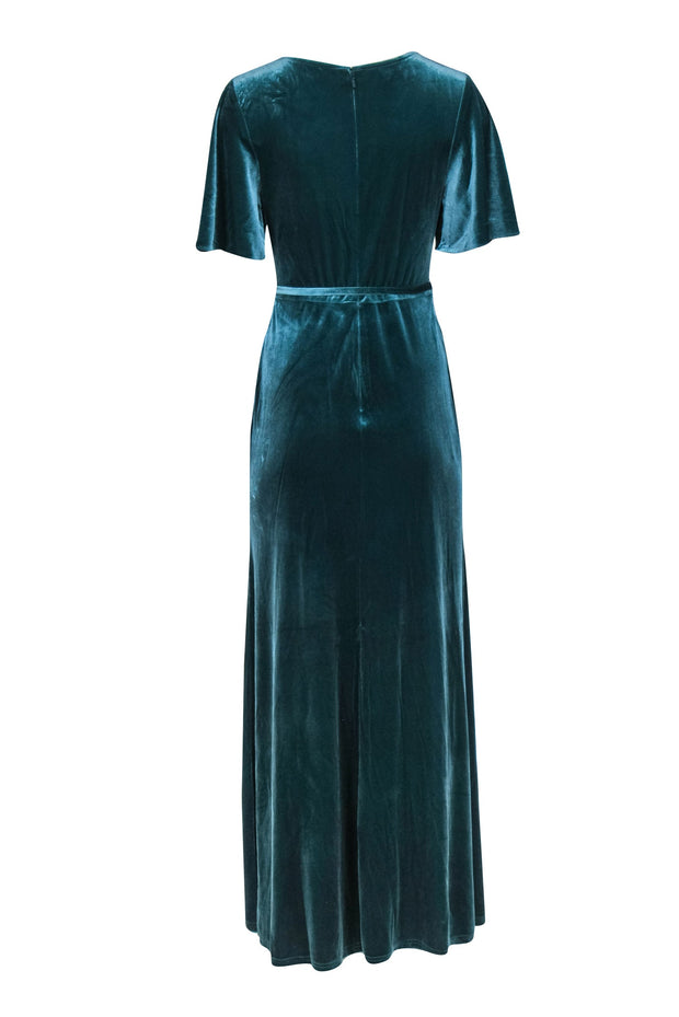 Current Boutique-DB Studio - Teal Velvet Short Sleeve Maxi Gown Sz 4