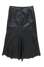 Current Boutique-DKNY - Black Smooth Leather Midi Skirt w/ Asymmetric Hem Sz 6