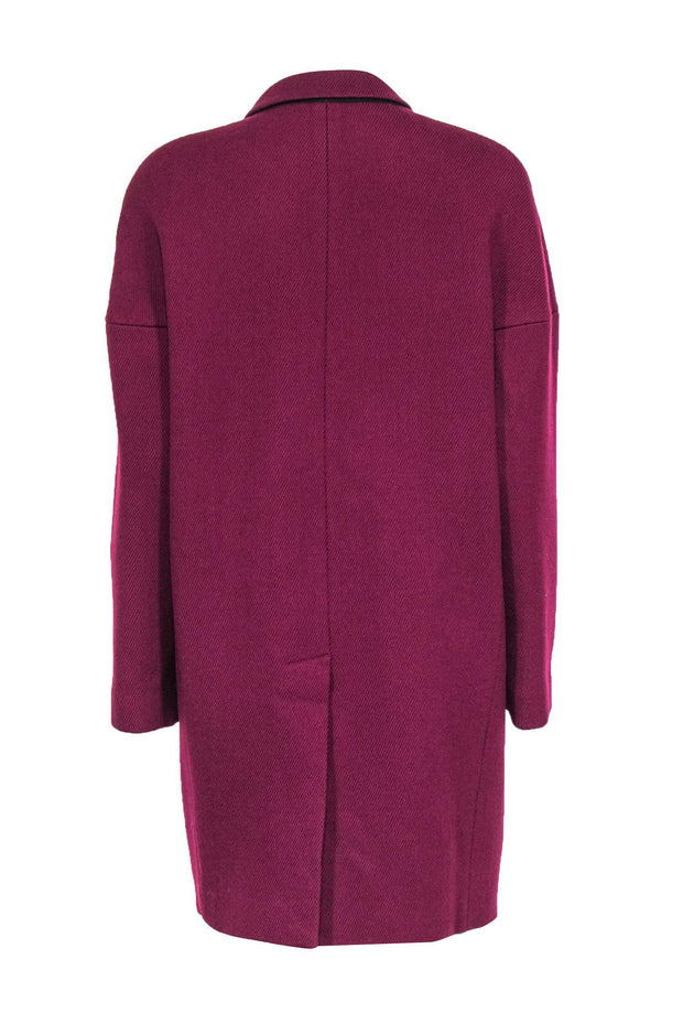 Current Boutique-DKNY - Purple Button-Up Longline Wool Blend Coat Sz L