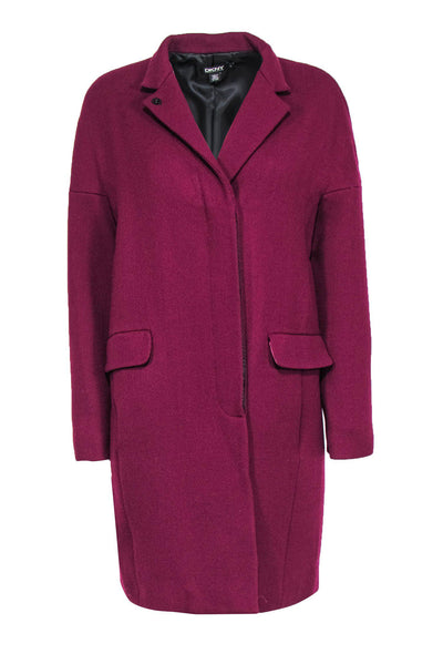 Current Boutique-DKNY - Purple Button-Up Longline Wool Blend Coat Sz L