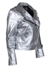 Current Boutique-DKNY - Silver Leather Moto-Style Jacket Sz M