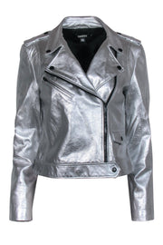 Current Boutique-DKNY - Silver Leather Moto-Style Jacket Sz M