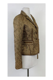 Current Boutique-DKNY - Tan Feather Print Silk Quilted Jacket Sz 2