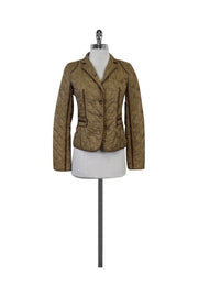 Current Boutique-DKNY - Tan Feather Print Silk Quilted Jacket Sz 2