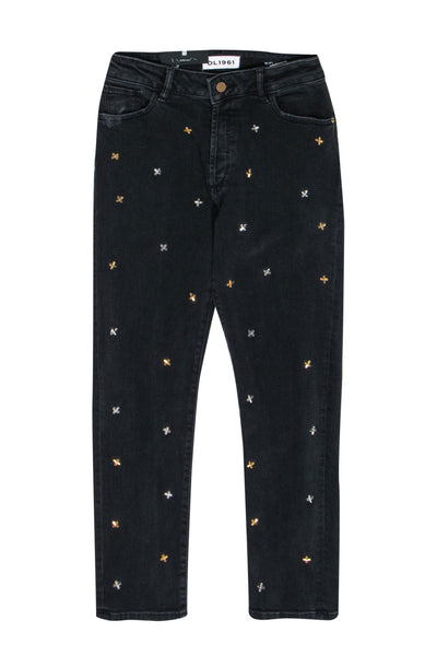 Current Boutique-DL1961 - Black “High Rise Vintage Slim Savannah” Jeans w/ Silver & Gold Studs Sz 26