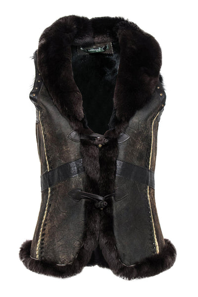 Current Boutique-Damselle - Brown Rabbit Fur Toggle Vest Sz XS