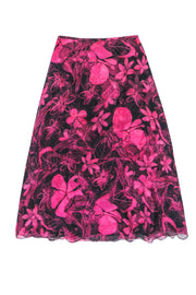 Current Boutique-Dana Buchman - Black & Pink Floral Printed Silk Maxi Skirt Sz 6