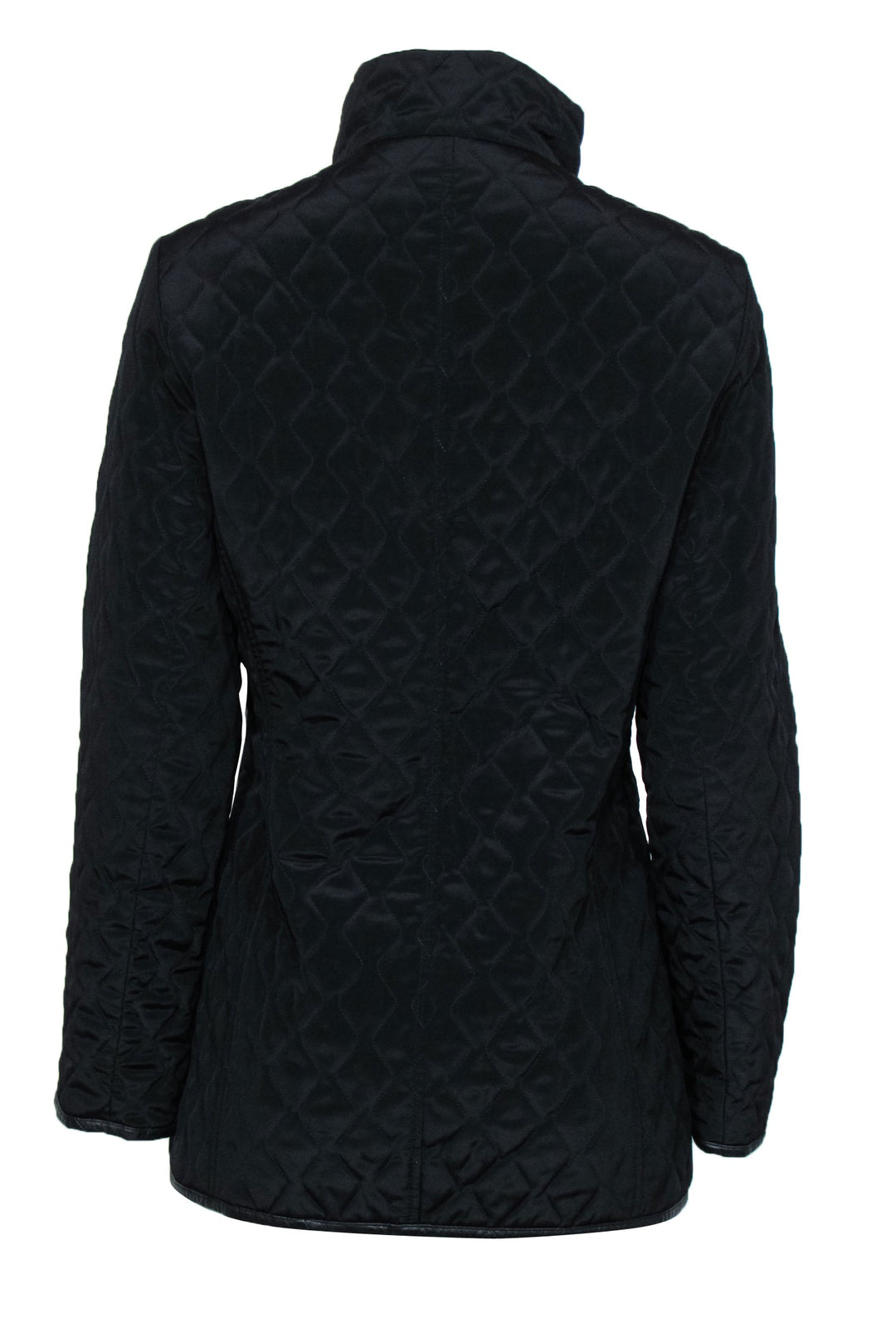 Dana Buchman Black Quilted Zip Up Jacket w Leather Trim Leopard P Current Boutique