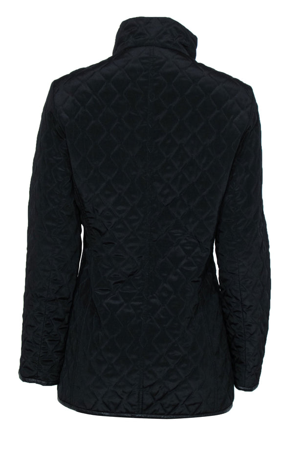 Current Boutique-Dana Buchman - Black Quilted Zip-Up Jacket w/ Leather Trim & Leopard Print Lining Sz S