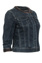 Current Boutique-Dana Buchman - Dark Wash Denim Cropped Jacket w/ Beading Sz 4P