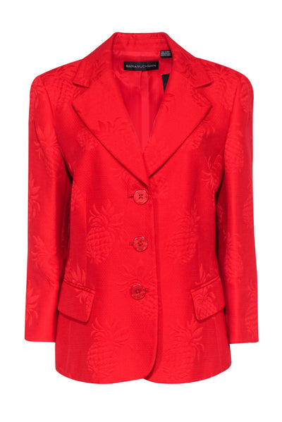 Current Boutique-Dana Buchman - Red Quilted Pineapple Embossed Button-Up Blazer Sz 16