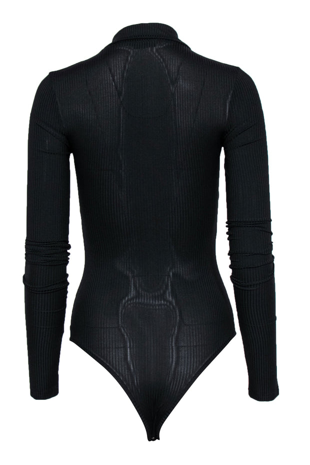 Current Boutique-Danielle Guizio - Black Ribbed Long Sleeve Zip-Up Bodysuit Sz XS