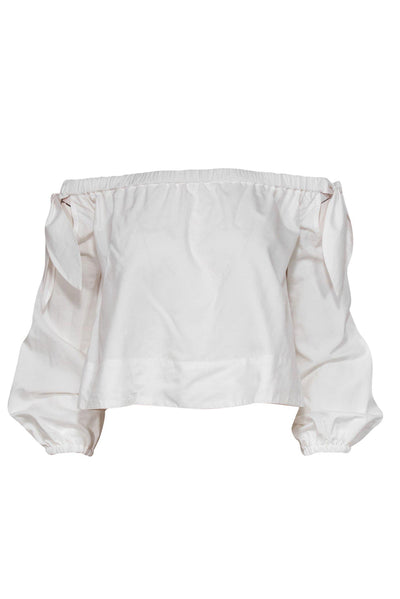 Current Boutique-Danielle Nicole - White Cotton Blend Cropped Off-the-Shoulder Blouse Sz M