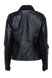 Current Boutique-David Lerner - Black Zip-Up Draped Jacket w/ Faux Leather Sleeves Sz M
