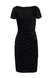 Current Boutique-David Meister - Black Draped Short Sleeve Shift Dress Sz 4