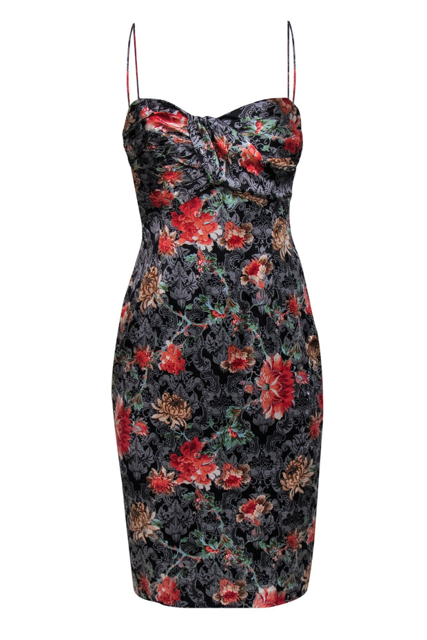 Current Boutique-David Meister - Black & Multicolor Floral & Paisley Print Slip Dress Sz 6