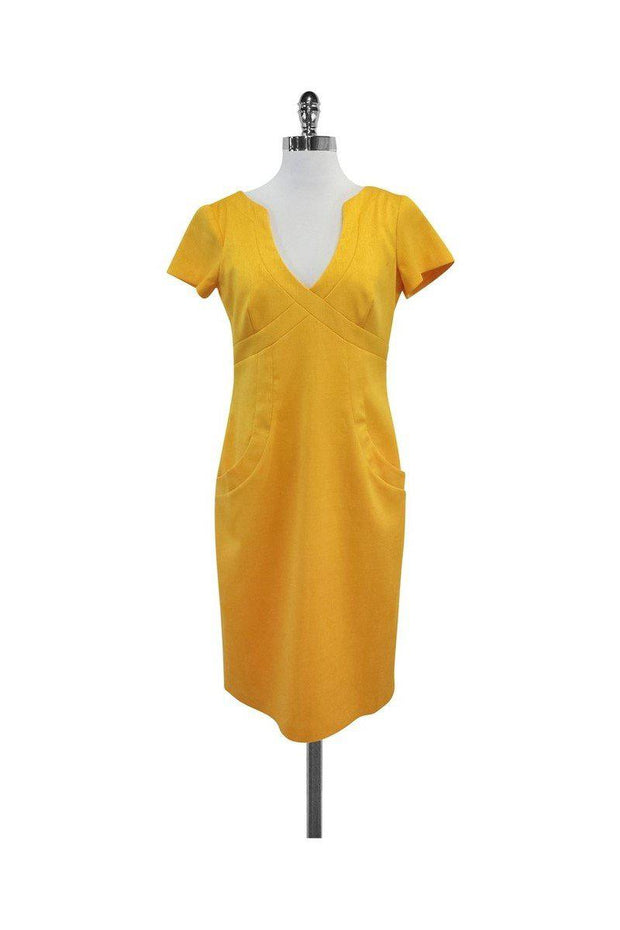 Current Boutique-David Meister - Bright Yellow Short Sleeve Dress Sz 8
