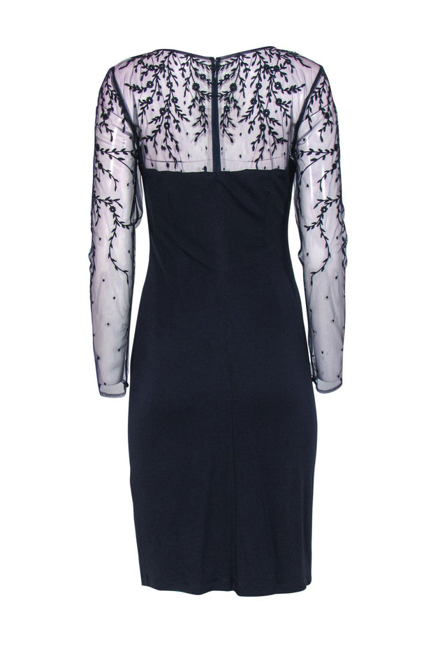 Current Boutique-David Meister - Navy Mesh Sleeve Cocktail Dress w/ Embroidery Sz 6