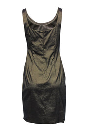 Current Boutique-David Meister - Olive Metallic Ruched Sheath Dress w/ Embellishment Sz 8