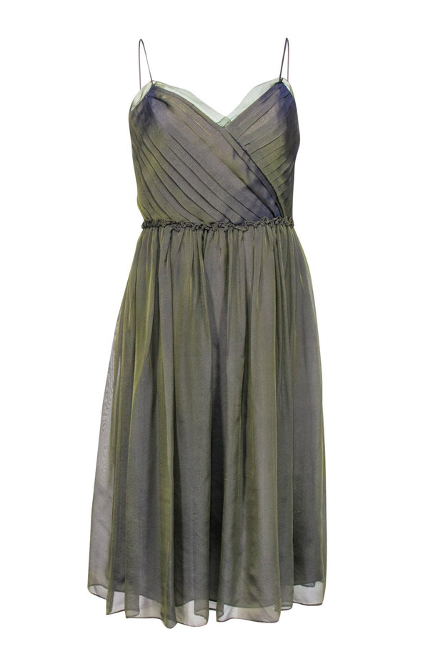 Current Boutique-David Meister - Olive & Purple Silk Ombre Midi Dress Sz 6