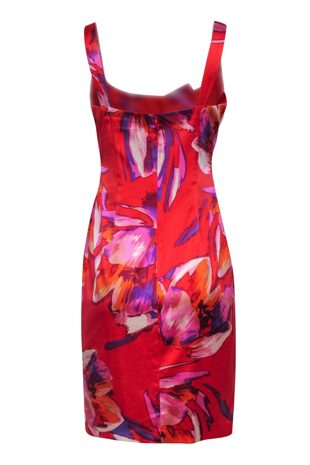 Current Boutique-David Meister - Red Satin Sleeveless Large Floral Print Sz 6