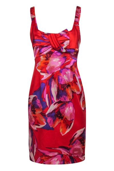 Current Boutique-David Meister - Red Satin Sleeveless Large Floral Print Sz 6