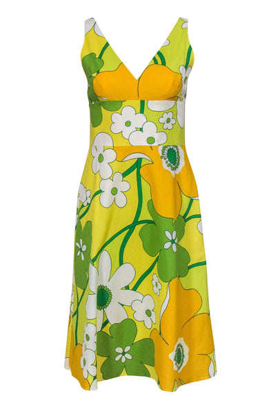 Current Boutique-David Meister - Retro Floral Print Cotton A-Line Dress Sz 4