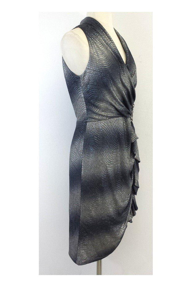 Current Boutique-David Meister - Silver Metallic Sleeveless Dress Sz 8