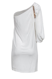 Current Boutique-David Meister - White One-Shoulder Shift Dress w/ Gold Studs Sz 4