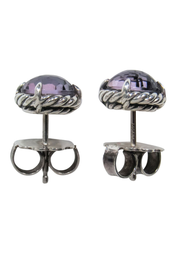 Current Boutique-David Yurman - "Petite Chatelaine" Sterling Silver Stud Earrings w/ Black Orchid