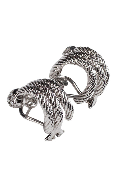 Current Boutique-David Yurman - Silver Braided Hoop Earrings w/ Diamonds