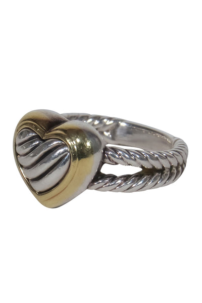 Current Boutique-David Yurman - Silver & Gold Twisted Double Band Heart Ring Sz 6