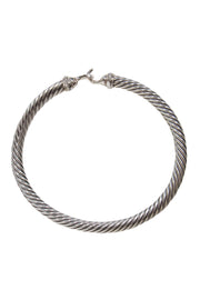Current Boutique-David Yurman - Silver Twisted Clasp Bangle Bracelet w/ Diamonds