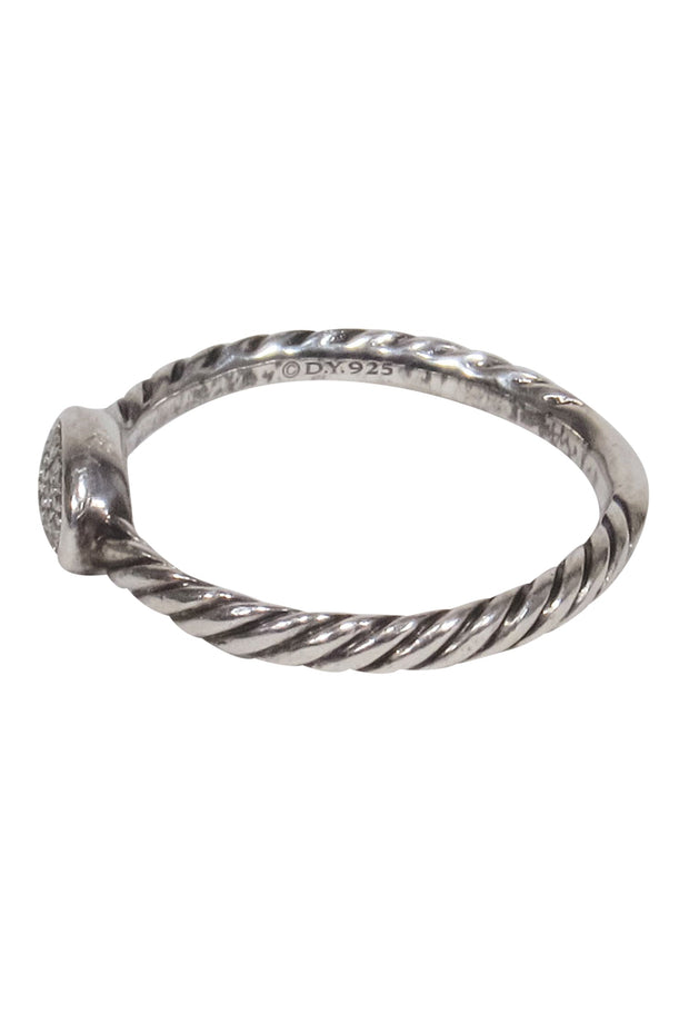 Current Boutique-David Yurman - Silver Twisted Ring w/ Sparkly Gem Sz 8