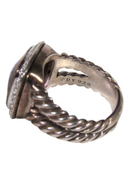 Current Boutique-David Yurman - Sterling Silver Braided Diamond Encrusted Ring w/ Amethyst Gem Sz 7