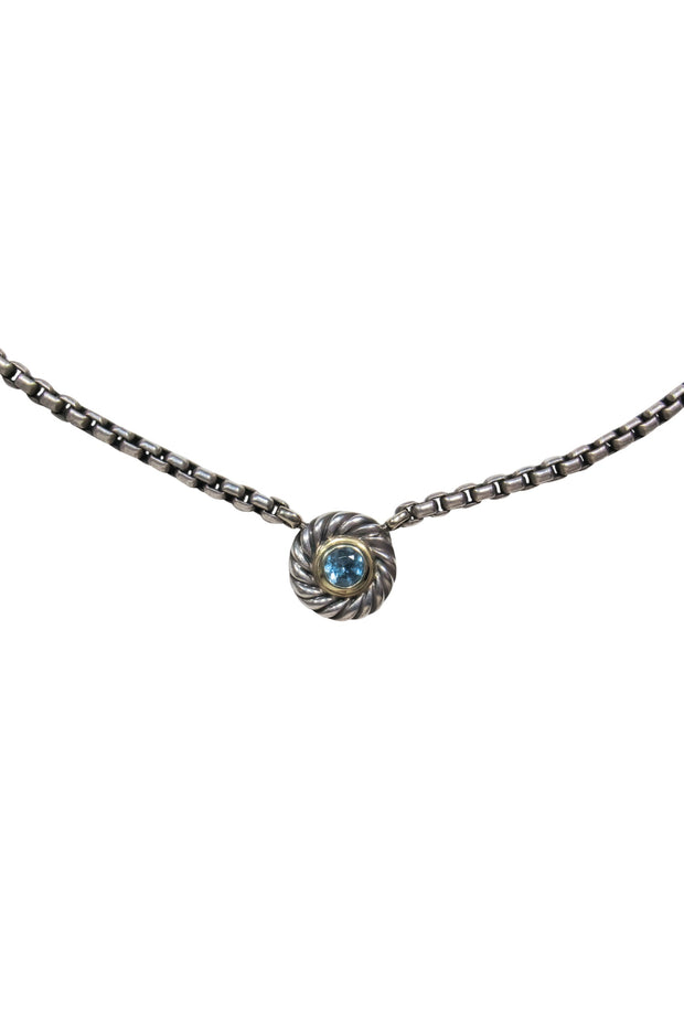 Current Boutique-David Yurman - Sterling Silver Chain Link Necklace w/ Twisted Blue Gem Pendant