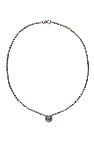 Current Boutique-David Yurman - Sterling Silver Chain Link Necklace w/ Twisted Blue Gem Pendant