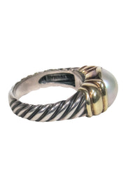 Current Boutique-David Yurman - Sterling Silver & Gold Twist Textured Ring w/ Opal Pearl Sz 6.5