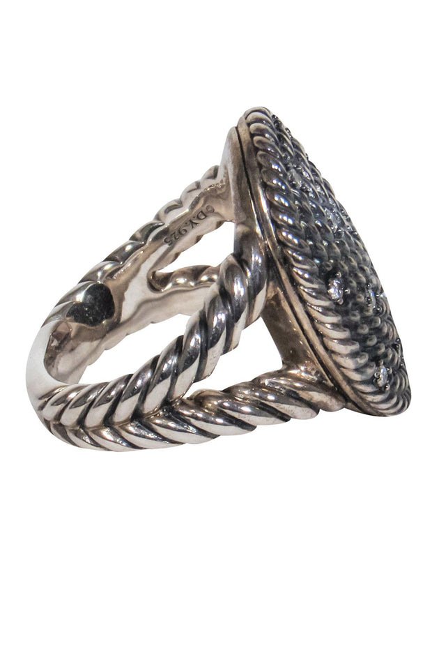 Current Boutique-David Yurman - Sterling Silver Rope Twisted Flat Top Ring w/ Diamonds Sz 6