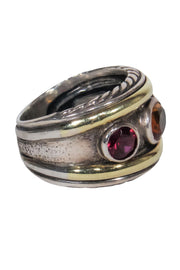 Current Boutique-David Yurman - Sterling Silver Thick Band Ring w/ Red & Orange Stones Sz 10