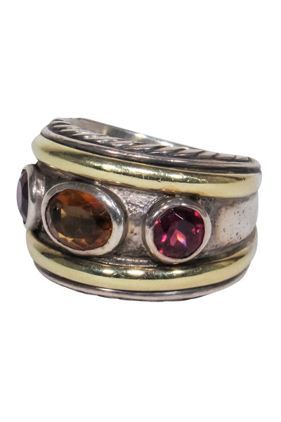 Current Boutique-David Yurman - Sterling Silver Thick Band Ring w/ Red & Orange Stones Sz 10
