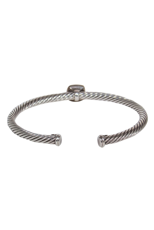 Current Boutique-David Yurman - Sterling Silver Twisted Bangle w/ Deep Red Gem