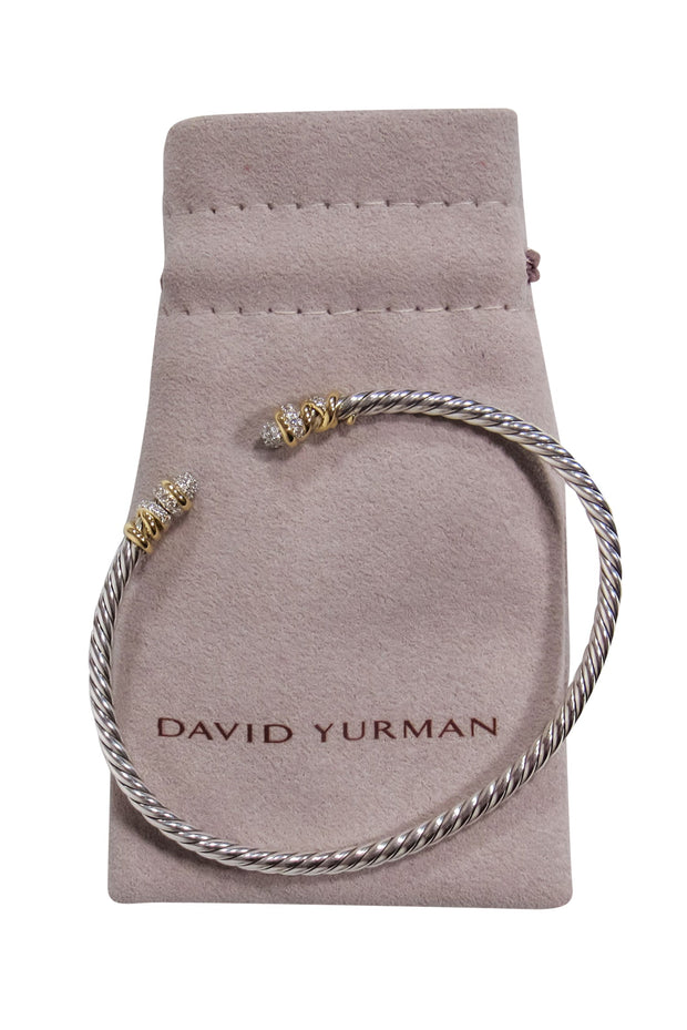 Current Boutique-David Yurman - Twisted Silver & 18K Gold Bangle Bracelet w/ Diamonds