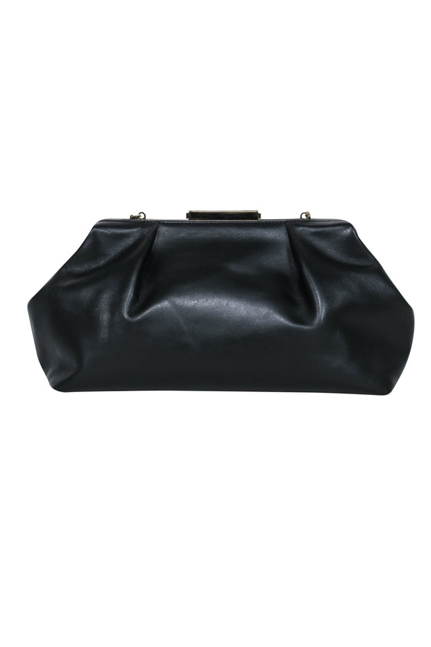 Current Boutique-DeMellier - Black Smooth Leather Pouch-Style Bag w/ Chain Strap