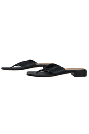 Current Boutique-Dear Frances - Black Leather Square Toe Thong Sandals Sz 8