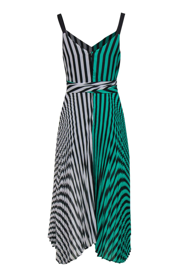 Current Boutique-Delfi - Green & White Striped Pleated Maxi Faux Wrap Dress Sz XS